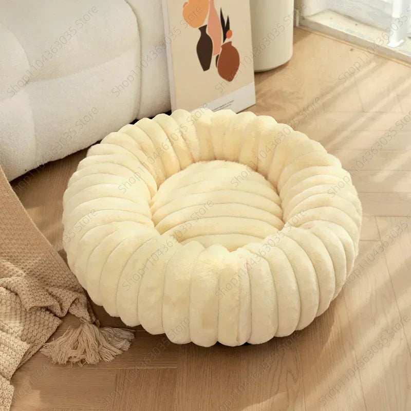 Plush Pet Nest Winter Cat Nest Dog Nest High Weight Straight Strip Plush Pet Mat Detachable Washable Round Cat Bed