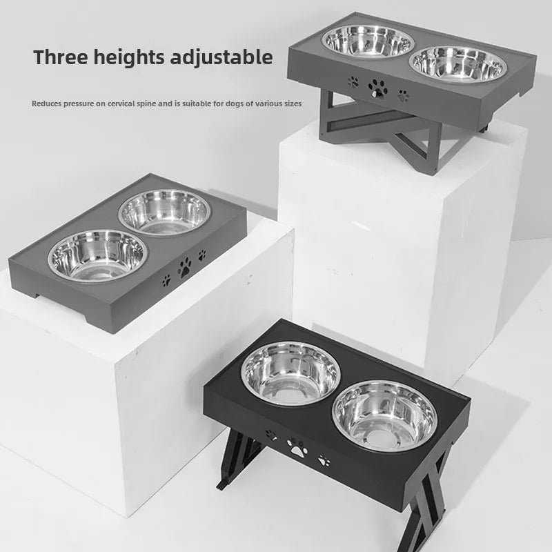 Stainless Steel Pet Bowl  Easy-Clean Dog Food Dish  Adjustable Height Dual Bowl  Anti-Slip Feeding Station for Pets