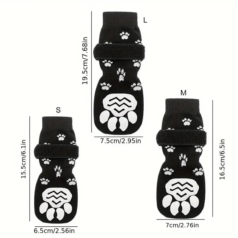 Anti-Slip Dog Socks 4pcs Paw Protector Traction Control Adjustable Indoor Wear Knitted Pet Socks Machine Washable