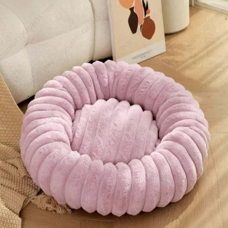 Plush Pet Nest Winter Cat Nest Dog Nest High Weight Straight Strip Plush Pet Mat Detachable Washable Round Cat Bed