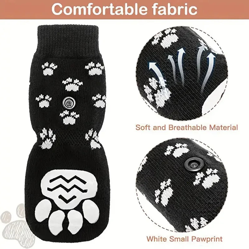 Anti-Slip Dog Socks 4pcs Paw Protector Traction Control Adjustable Indoor Wear Knitted Pet Socks Machine Washable