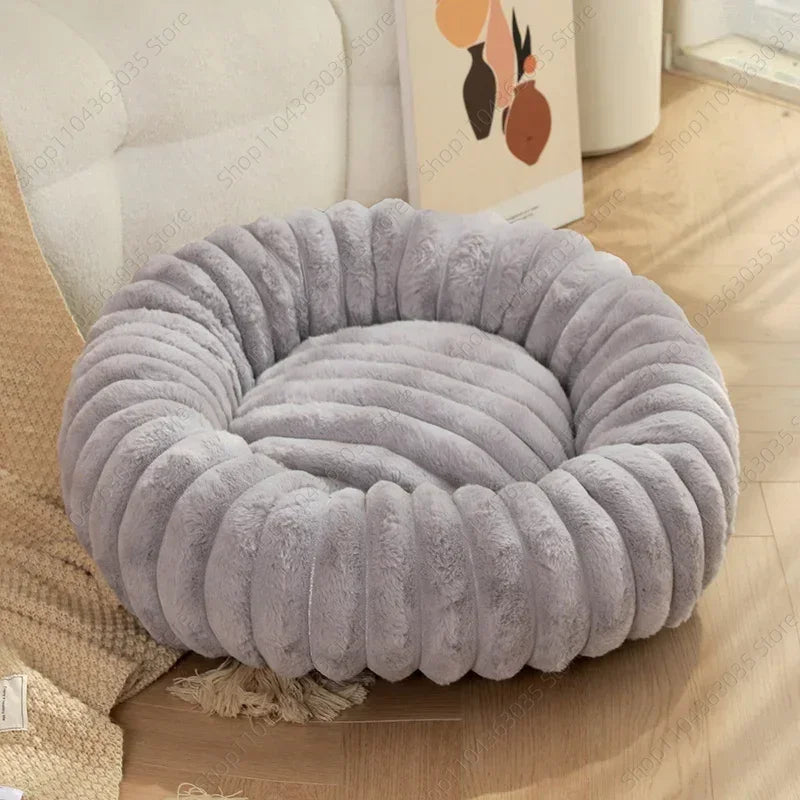 Plush Pet Nest Winter Cat Nest Dog Nest High Weight Straight Strip Plush Pet Mat Detachable Washable Round Cat Bed