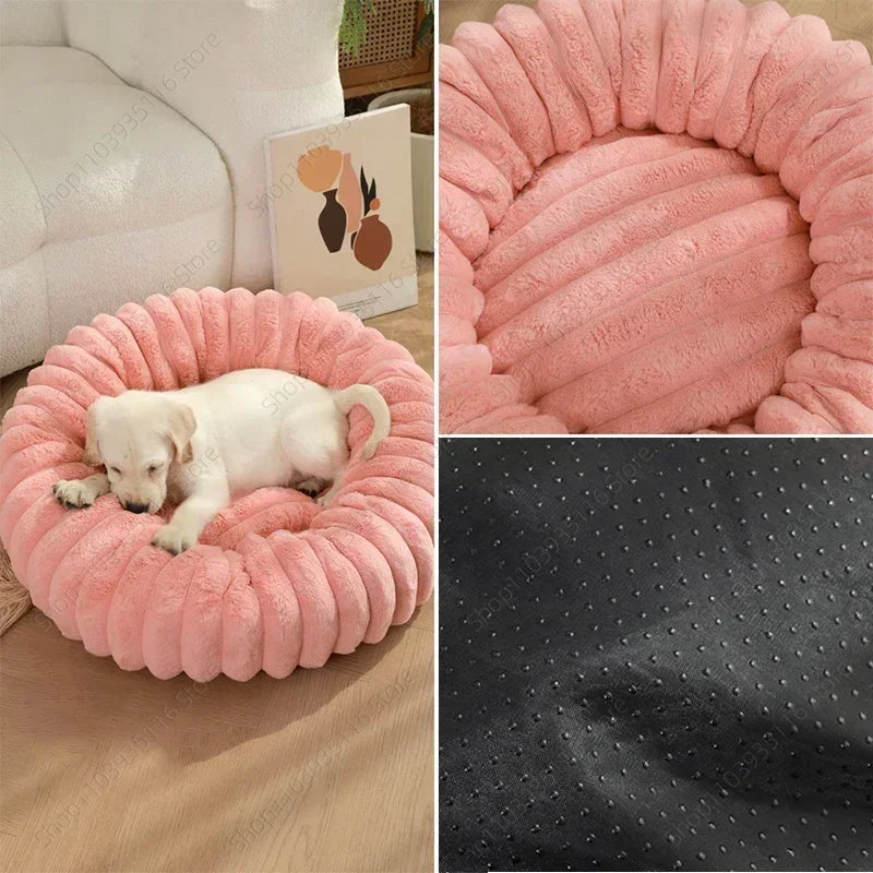 Plush Pet Nest Winter Cat Nest Dog Nest High Weight Straight Strip Plush Pet Mat Detachable Washable Round Cat Bed