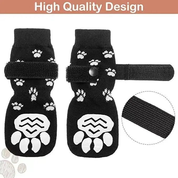 Anti-Slip Dog Socks 4pcs Paw Protector Traction Control Adjustable Indoor Wear Knitted Pet Socks Machine Washable