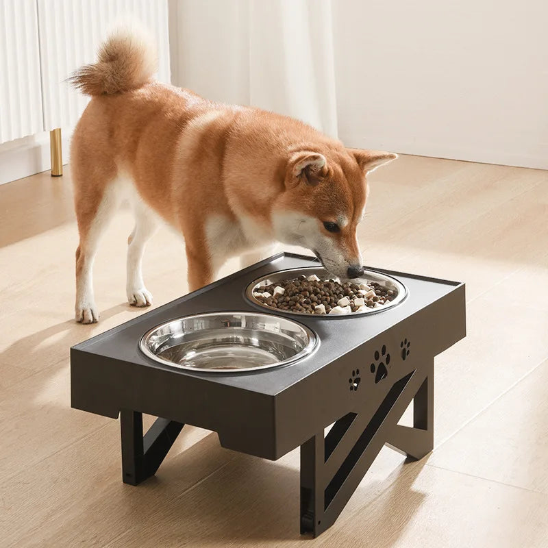 Stainless Steel Pet Bowl  Easy-Clean Dog Food Dish  Adjustable Height Dual Bowl  Anti-Slip Feeding Station for Pets