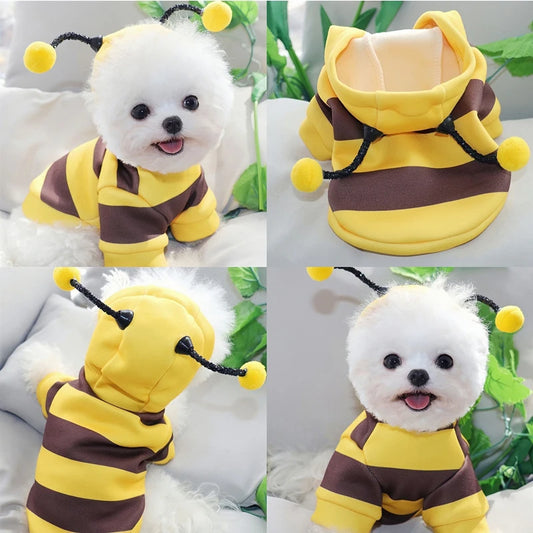 Bee Pet Puppy Coat Apparel Outfit Fleece Clothes Dog Cat Hoodie Fancy Costume Halloween Cosplay Sweater Dog Hoodies