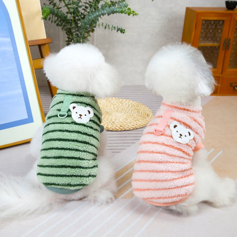 Stripe Dog Clothes Warm Pet Clothes Soft Fleece Puppy Shirt Chihuahua Clothing Dogs Outfit Apparel Coats Poodle Shih Tzu Clothes